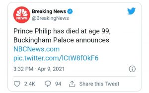 پیام مرگ همسر ملکه انگلیس