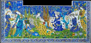 کاشی‌کاری ـ صحنه‌ای ‌از مراسم نوروز- صفویه - متعلق به قرن ۱۷ میلادی